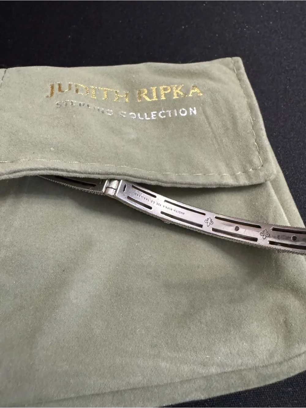 Judith Ripka 925 Silver Textured Rope Bangle Bracelet w/Stations Diamonique CZ’s